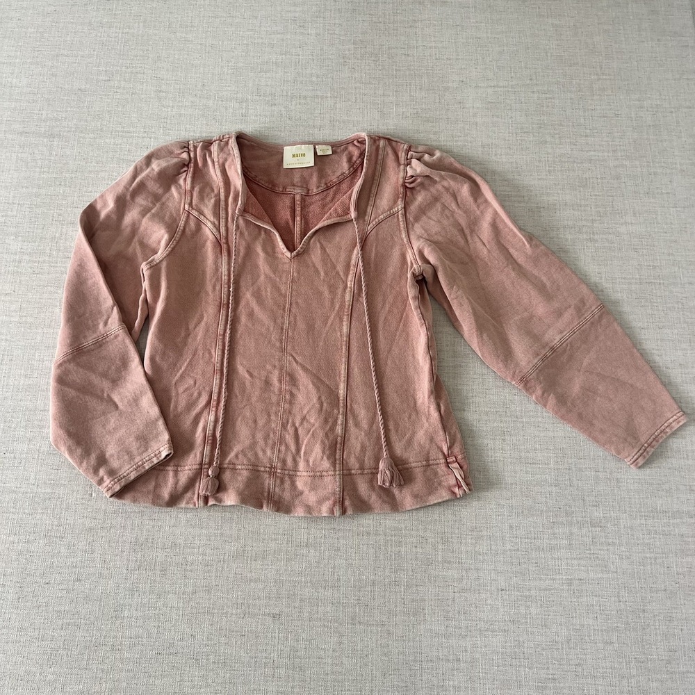 Anthropologie Maeve Sweatshirt Women Medium Pink Jeanne Puff Sleeve Tassel Boho